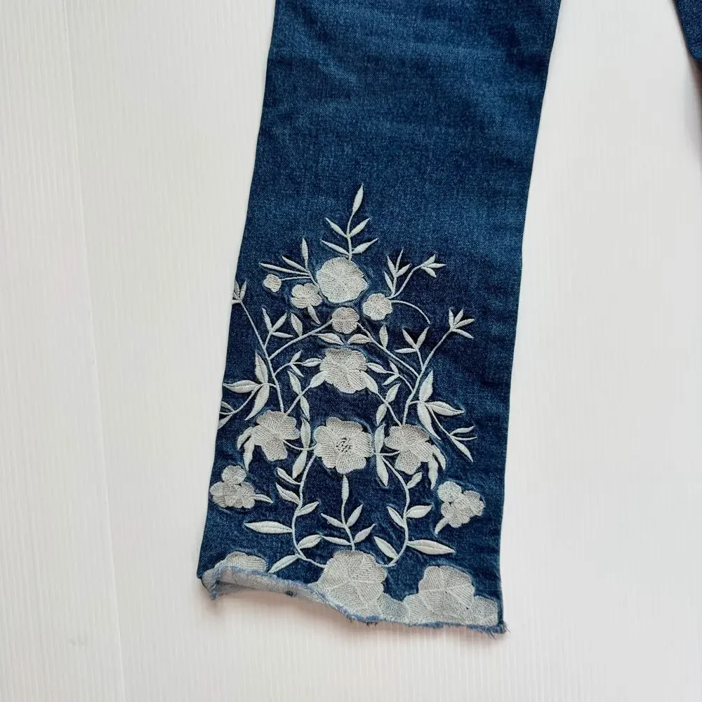 Anthropologie Pilcro Flare Jeans Women’s 26 Floral Embroidered Naturecore Boho - Picture 10 of 16